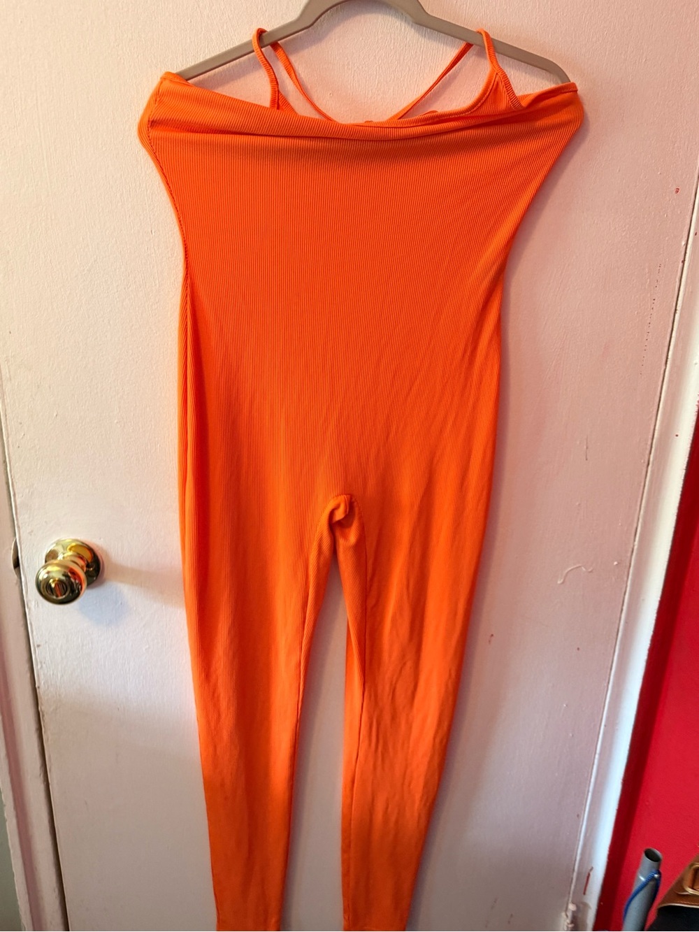 SHEIN Bright Orange Off-Shoulder Jumpsuit